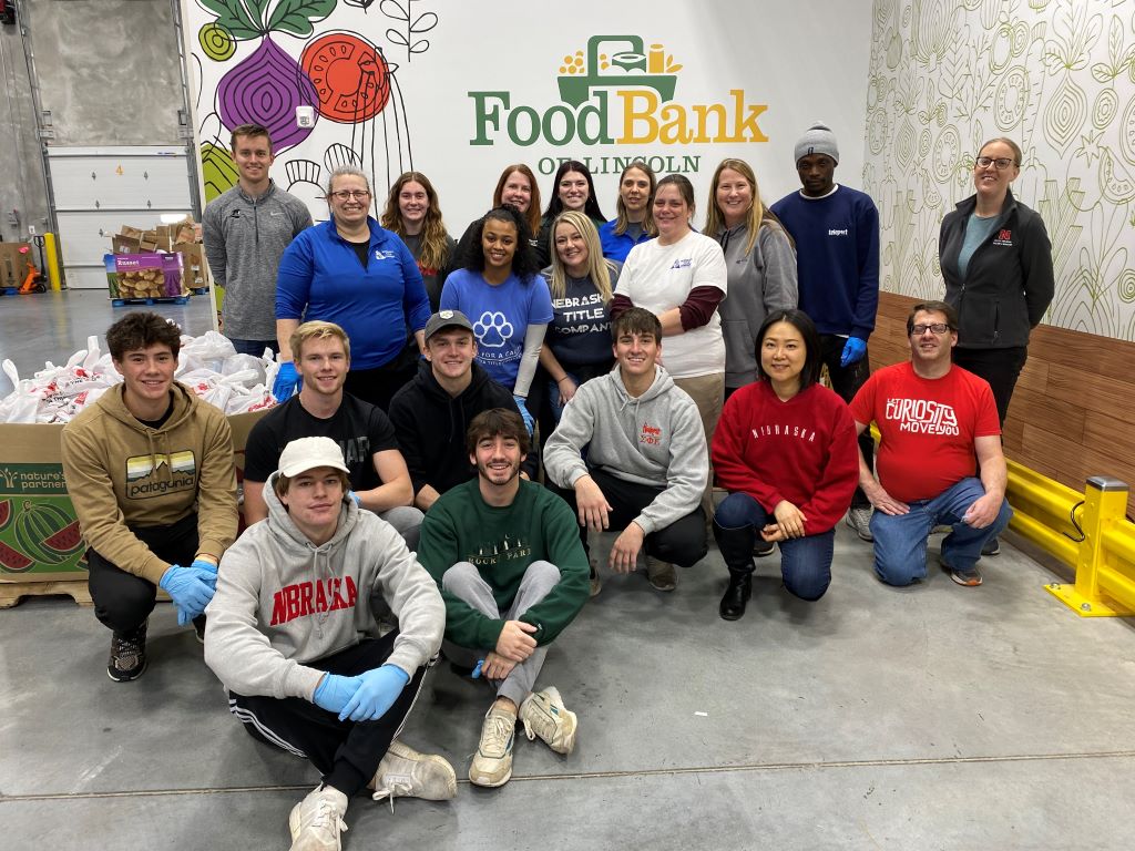 A group of students posing at the Food Bank